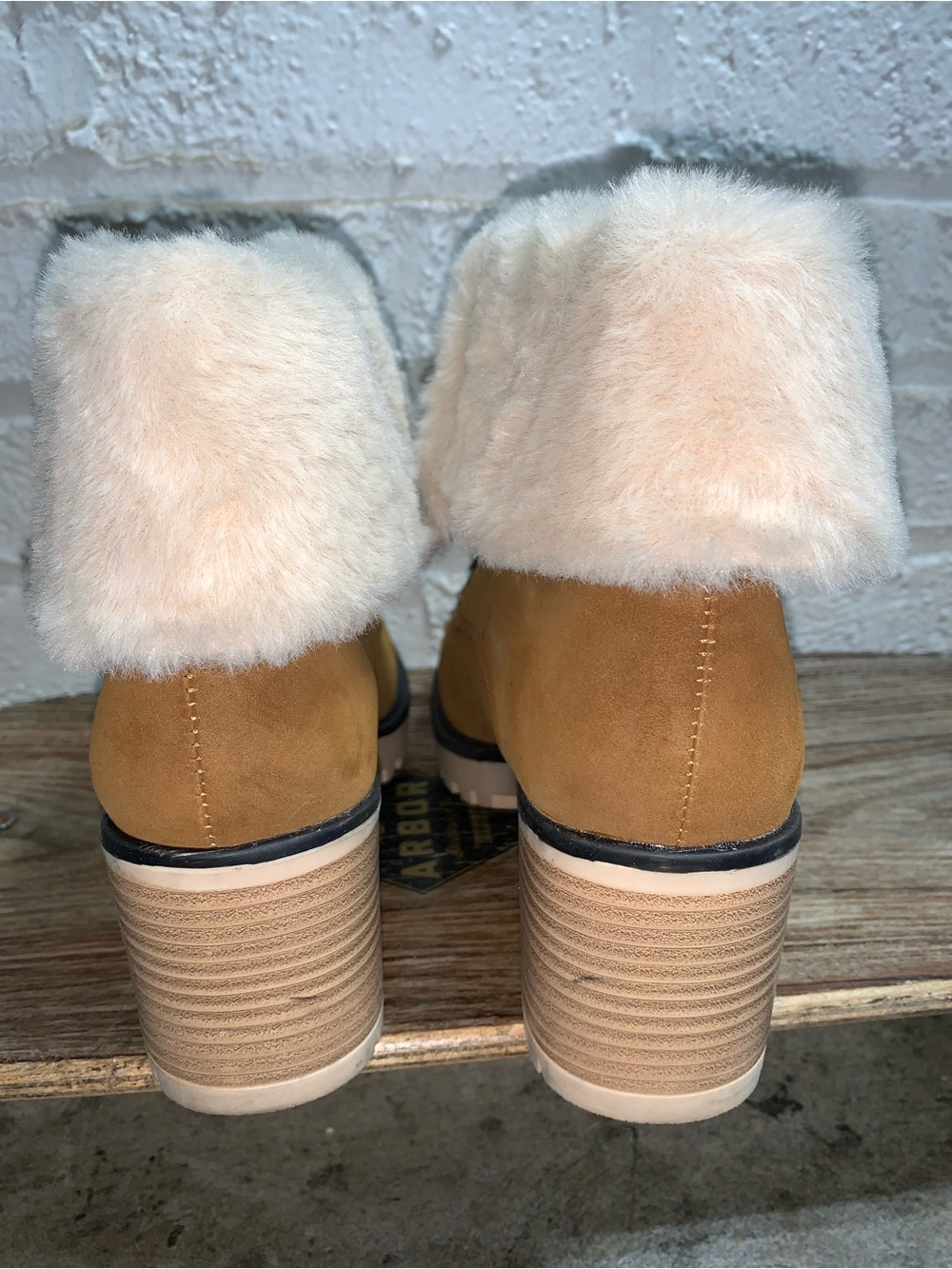 Women's Tan Faux-Suede Fur-Trim Lace-Up
Heeled Ankle Boot - SIZE 6 1/2 - Picture 13 of 16